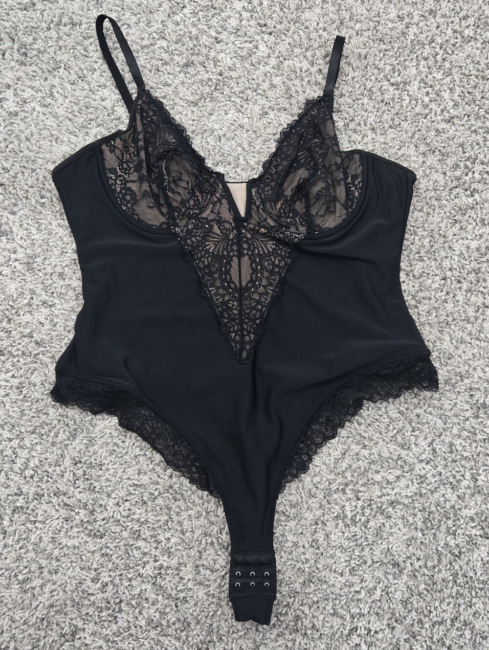 Black Lace V-Neck Shapewear Thong Bodysuit